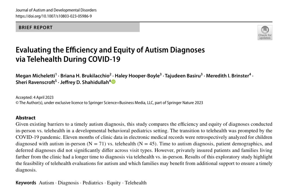 IMPACT Lab (@impactlab4) on Twitter photo Hot off the press from the <a href="/IMPACTLab4/">IMPACT Lab</a> 📇
Evaluating the efficiency and equity of autism diagnoses via telehealth during the Covid-19 pandemic <a href="/JeffShahidullah/">Jeff Shahidullah</a> @RavenscroftMD <a href="/DellMedSchool/">Dell Medical School</a> <a href="/dellchildrens/">Dell Children's</a> @DellMedPeds Hot off the press from the <a href="/IMPACTLab4/">IMPACT Lab</a> 📇
Evaluating the efficiency and equity of autism diagnoses via telehealth during the Covid-19 pandemic <a href="/JeffShahidullah/">Jeff Shahidullah</a> @RavenscroftMD <a href="/DellMedSchool/">Dell Medical School</a> <a href="/dellchildrens/">Dell Children's</a> @DellMedPeds
