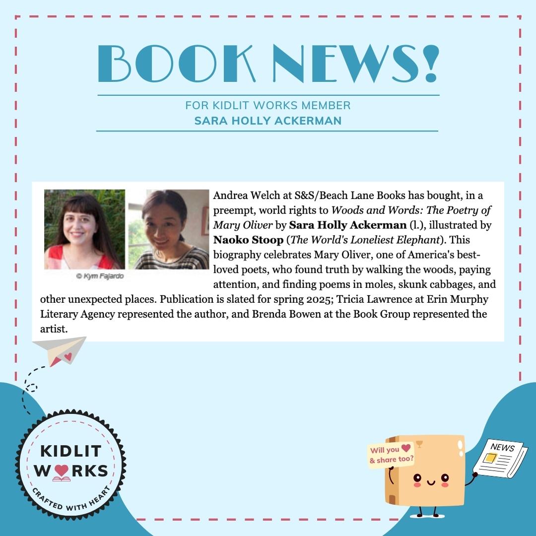 kidlitworks's tweet photo. We’re excited to share this book news from @kidlitworks member Sarah Holly Ackerman. Look for WOODS AND WORDS: The Poetry of Mary Oliver by @sara_h_ackerman @naokosstoop @SimonKIDS in spring 2025. #SaraHollyAckerman #NaokoStoop #SimonKIDS #KidLit #KidLitWorks #picturebooks https://t.co/P3eLPAF5zf