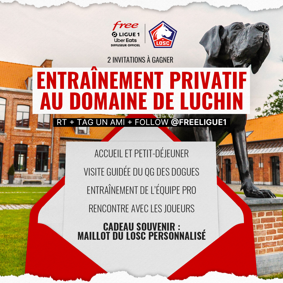 FreeFoot's tweet photo. [#JeuConcours 🎁]

Supporters du @losclive, le mardi 2 mai, vivez une expérience unique au Domaine du Luchin et repartez avec votre maillot personnalisé 🔥

Pour participer :
👉 RT + Follow @FreeLigue1
👉 Tag un ami fan du #LOSC 

TAS le 25/04. https://t.co/Gnkf9wjMgw