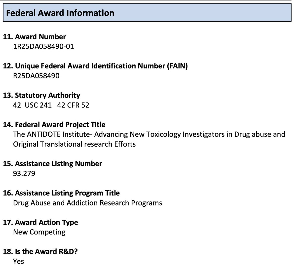 A key lesson in why you should work with awesome people. Over the past 3 years <a href="/Dr_Carreiro/">Stephanie Carreiro</a> and I developed the ANTIDOTE institute, a low intensity training program for toxicologists to learn research skills, develop grants etc. FINALLY now ANTIDOTE is funded by <a href="/NIDAnews/">NIDAnews</a>!
