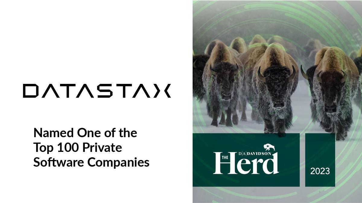 aniat971's tweet photo. DataStax was named one of the top 100 private software companies globally! 👏  Awarded by D.A. Davidson, companies in The Herd stand out for their exciting innovation, growth, and market positioning. https://t.co/N3CCoJO9KJ

#Herd100 #Top100SoftwareCompanies https://t.co/ZzitQtmySj