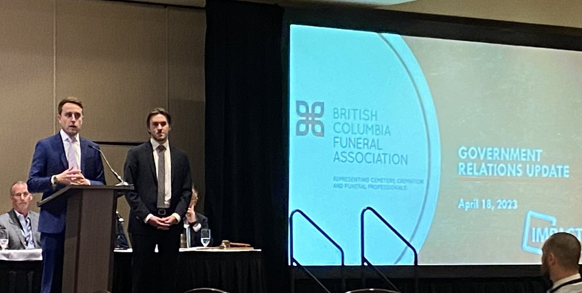 Thank you to <a href="/bcfunerals/">BC Funeral Assoc.</a> for inviting our consultants <a href="/KylePLarkin/">Kyle Larkin</a> and <a href="/dyla_n_/">Dylan Hellwig</a> to present at their AGM yesterday to provide an update on their ongoing government relations activities. #bcpoli