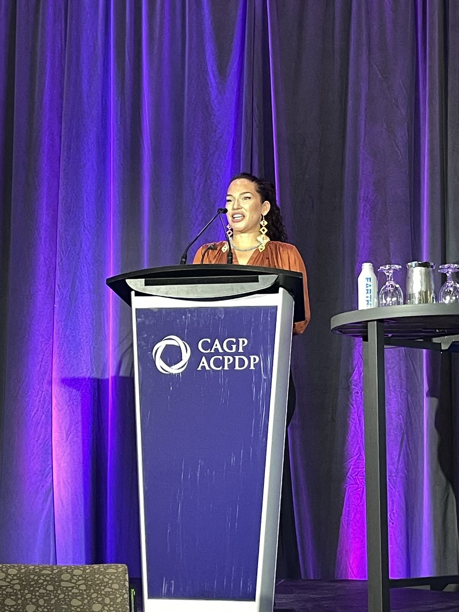 Opening plenary speaker Nikki Sanchez Urges #CAGP23 to think about what the role of philanthropy is, given the history of attempted genocide in Canada: is philanthropy a beneficent act? Or is it an urgent and necessary act of reparation and restoration of things taken?