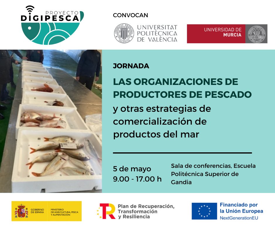 digipesca's tweet image. Os invitamos a la jornada ‘Las Organizaciones de Productores de Pescado y otras estrategias de comercialización de productos del mar’

📅 5  de  mayo
⏰ 9-17:00 h
📍 Escuela Politécnica Superior de Gandia

Inscripción  previa:  docs.google.com/forms/d/e/1FAI…
