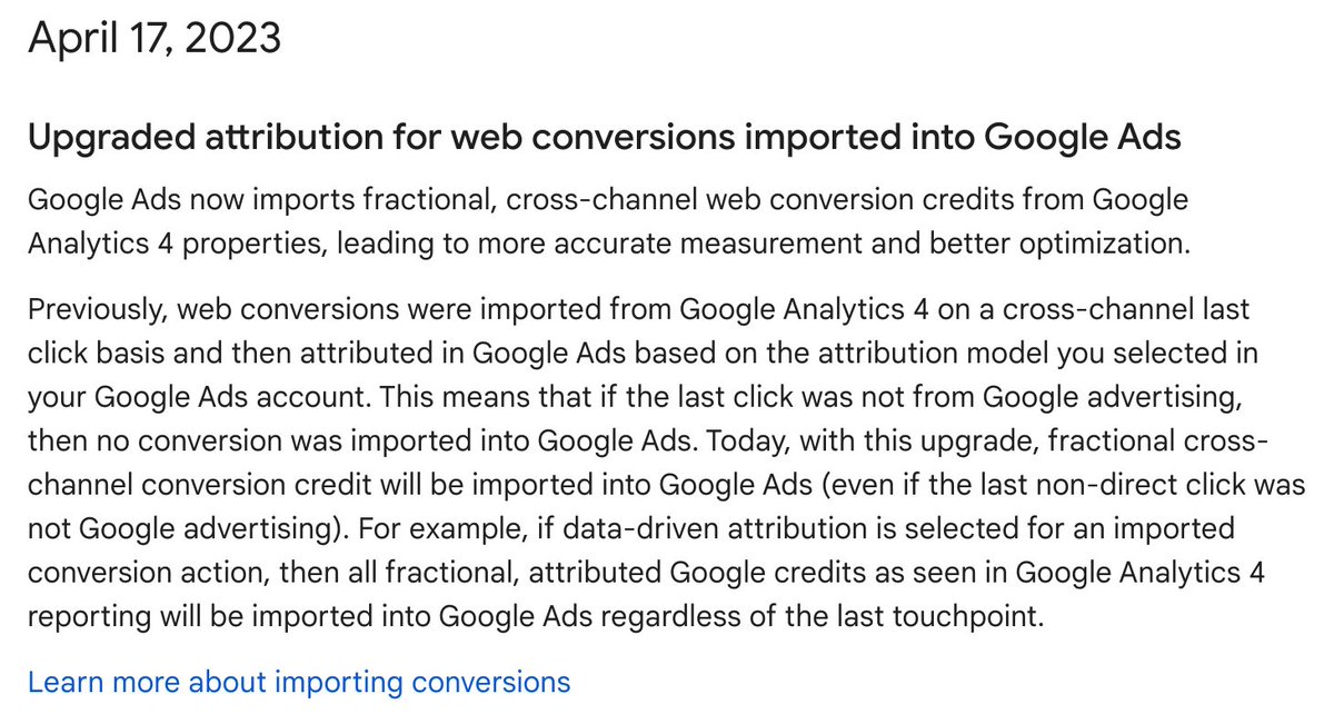 jonathanmendez's tweet photo. Google has updated Attribution in GA4 and is now going to give credit to other non Google Advertising channels for conversion.  The catch - they must also use GA4! 

Who can trust GA4 at this point? https://t.co/q7WebbdRRO