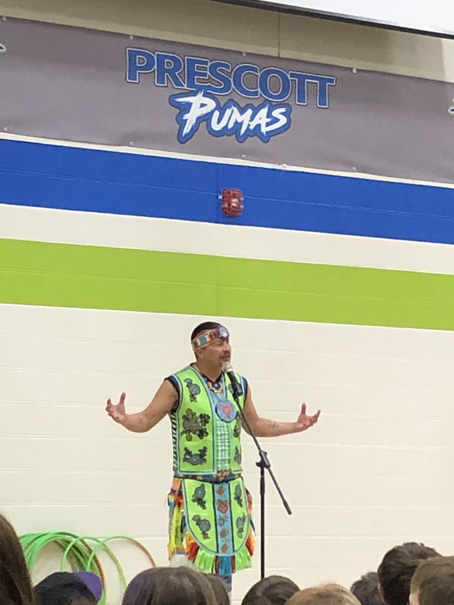 seedshaw's tweet photo. Three Time World Champion Hoop Dancer Dallas Arcand joins Prescott Learning Centre students and staff for a morning of music, dance, and learning. https://t.co/ov0sAP1Ogj