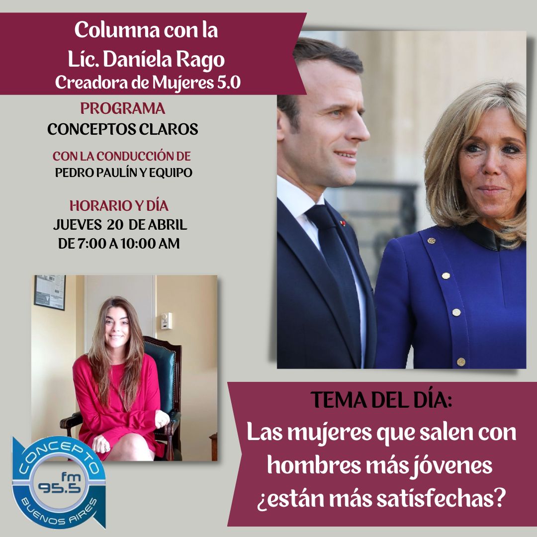 Mujeres50's tweet photo. JUEVES  20 DE ABRIL NUEVA COLUMNA!

La Lic. @DanielaRago4  estará en vivo por #radio_conceptofm955 con la columna de psicología 

🔥El tema del día: Las mujeres que salen con hombres más jóvenes 
¿están más satisfechas? ❤️ https://t.co/7t69Aqpo1y