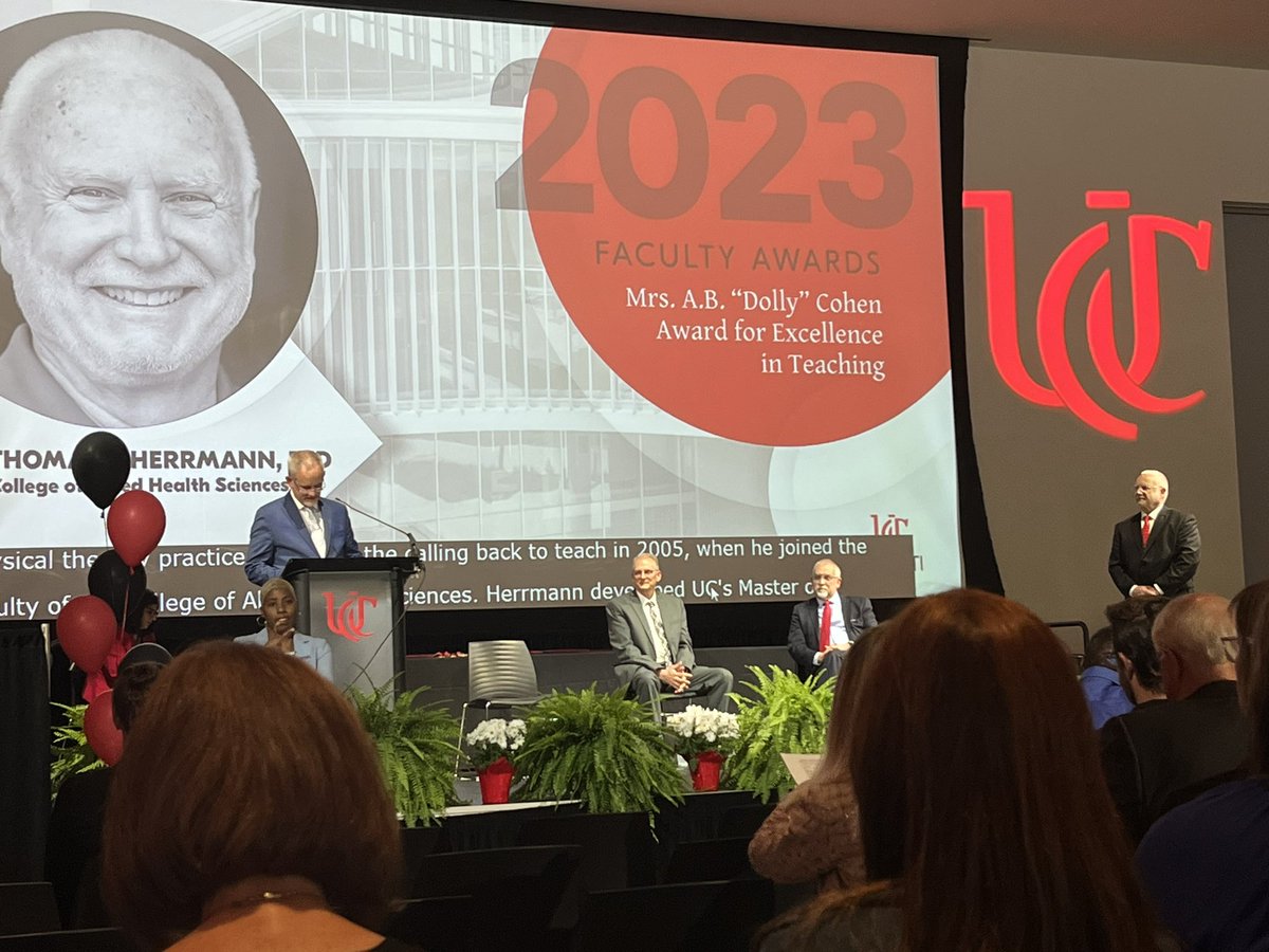 UC_ATrain's tweet photo. THE BIGGEST congratulations to our very own Dr. Tom Herrmann for being awarded the Mrs. A.B. “Dolly” Cohen Award for Excellence in Teaching this year. It couldn’t have been more deserving! https://t.co/P7Qe5WtpY0