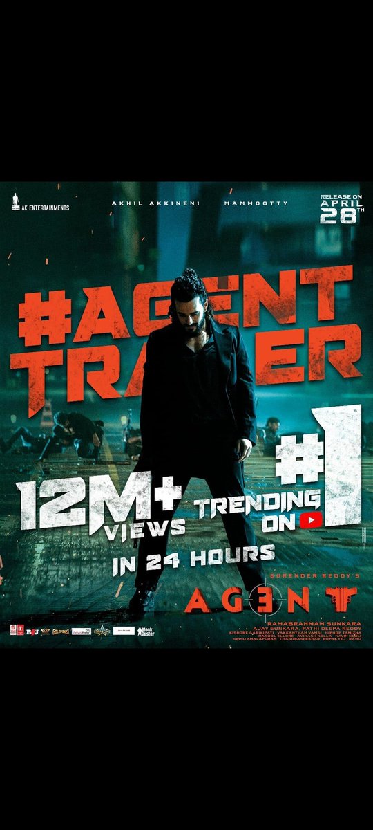 UaReports689gm1's tweet image. 2023 Highest viewed trailer  in 24 hours in YT
#AgentTrailer 12M+ 🔥
#WaltairVeerayya 11.7M+
#Veerasimhareddy  8M+
#Ravanasura 7.5M+
#Dasara 7.3M+ 

Without any ads delayed release alomst at 9pm still broken many records 💥
@AkhilAkkineni8 rampage 😎
#AGENT