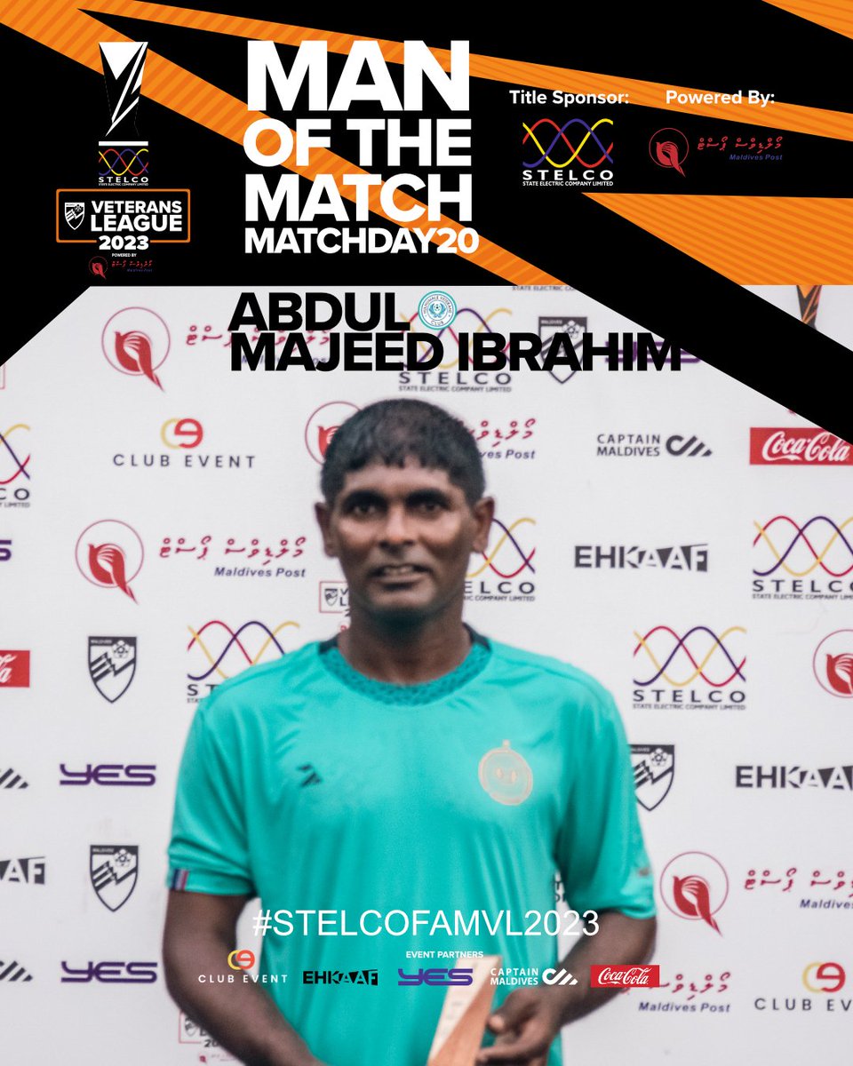 #STELCOFAMVL2023MD20 
Man of the Match:
Abdul Majeed Ibrahim (15) #HulhumaleVeteransClub
.
#STELCOFAMVL2023 #famveteransleague2023 #famveterans #FAMVL2023 #PowerdByMaldivesPostLtd