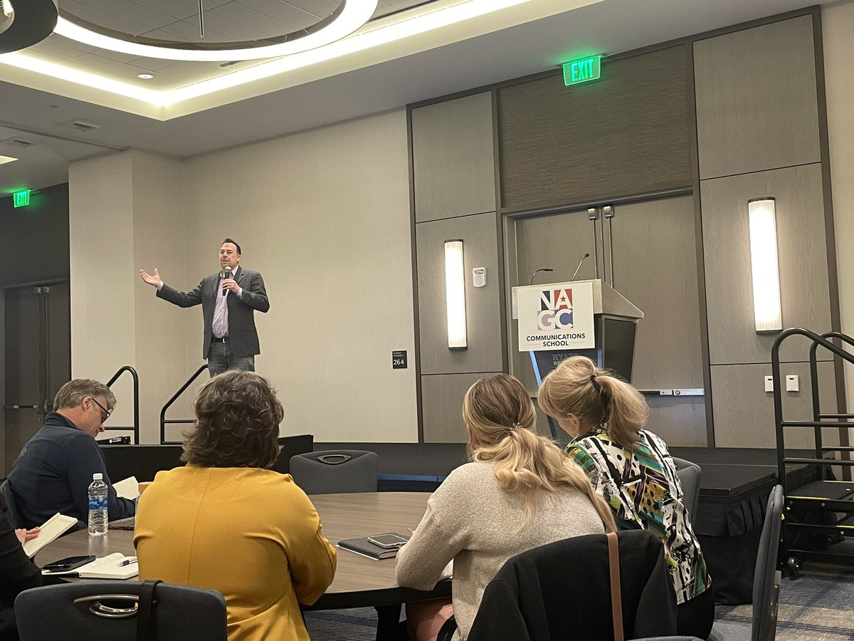 NAGC's tweet photo. We’re starting off Day 1 of #NAGCBacktoSchool with our morning keynote speaker @coreyciocchetti. He’s talking ethical decision making as he shares personal life &amp; work stories. If you’re on your way down, hurry up — Corey has the room in constant laughter. 

#NAGC #GovComms https://t.co/9zH2Kso9kl