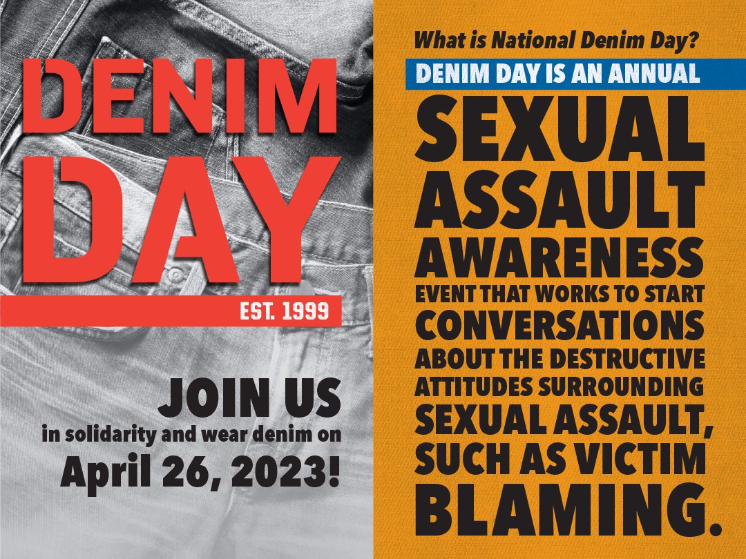 CitrusCollege's tweet photo. Save the date: Next Wednesday is #DenimDay.

This day of action &amp; awareness encourages people to wear denim to combat victim blaming &amp; educate others about sexual violence.

Join us in solidarity &amp; wear denim on Wednesday 4/26! https://t.co/ECyVKQ4LIo