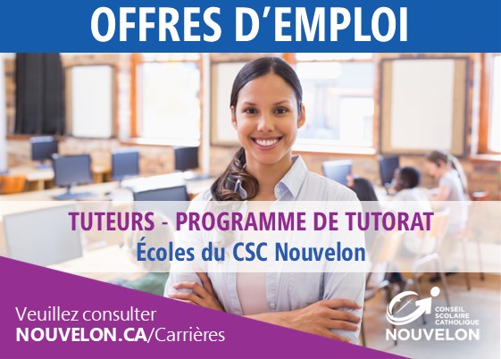 Nous recrutons des tuteurs-étudiants pour notre Programme de tutorat. Postulez en ligne dès aujourd'hui! nouvelon.ca/carrieres