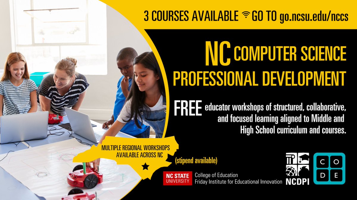 It's NC #STEMEd Month! In partnership with NC's efforts to expand #ComputerScience ed, our statewide CS professional development trainings are now open for registration! These FREE trainings prepare educators who might not have taught or studied CS before. bit.ly/42VYKTr