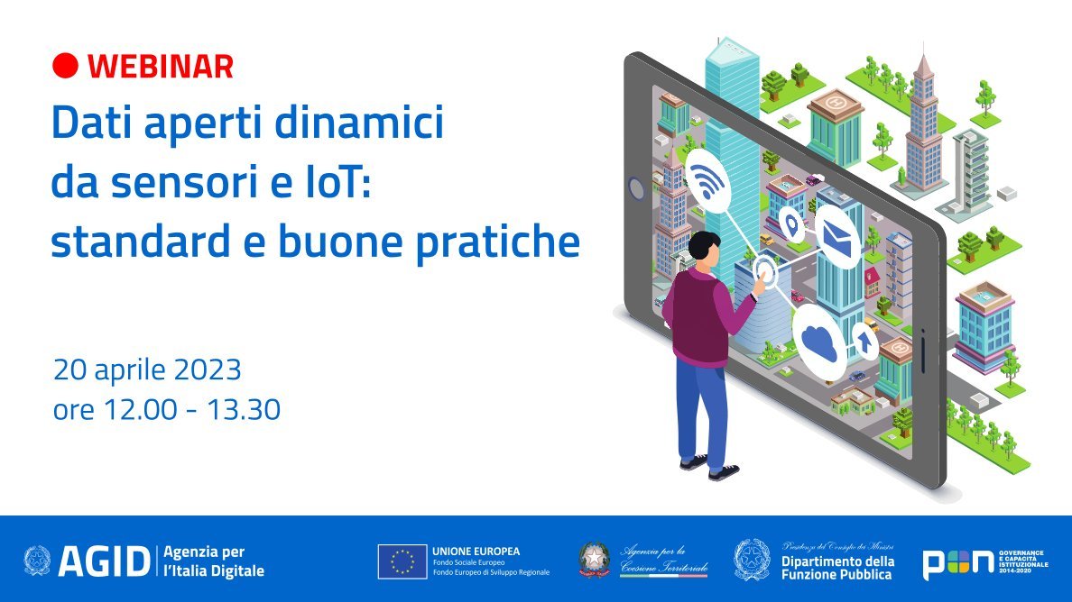 DatiGovIT's tweet photo. 📌 Ancora poche ore per partecipare al webinar organizzato da @AgID e @Formez "Dati aperti dinamici da sensori e IoT: standard e buone pratiche" 👇
https://t.co/Ow4R8VcthG
📋 Iscrizioni entro le ore 11.00 di domani 20 aprile su https://t.co/i52XUTyr8u https://t.co/BwwX2xUTAg