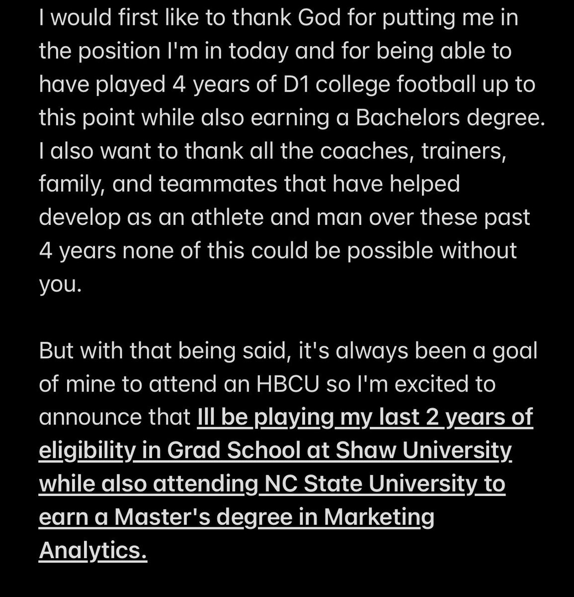 jalen_b1's tweet photo. I would like to thank every coach that has recruited me during this process, but with that being said I'm committed to Shaw University🙏🏾 @CoachKHill53 https://t.co/UVKpeJ9Whi