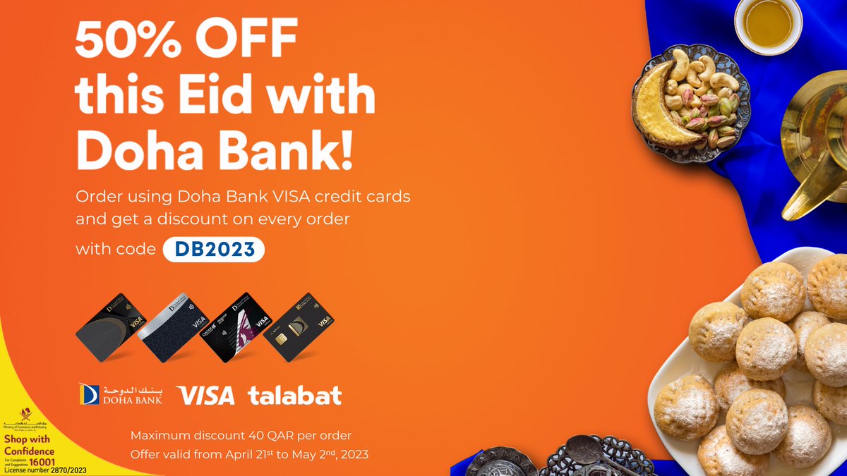 Doha Bank on Twitter "Get 50 discount on your Talabat orders by paying through your Doha Bank