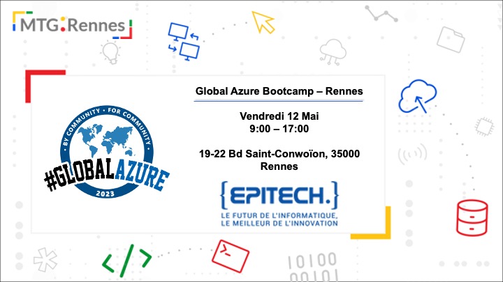 Global Azure Rennes 2023 le vendredi 12 Mai dans les locaux d'@EpitechRennes venez nombreux afin de parler #Azure !
#globalazure2023