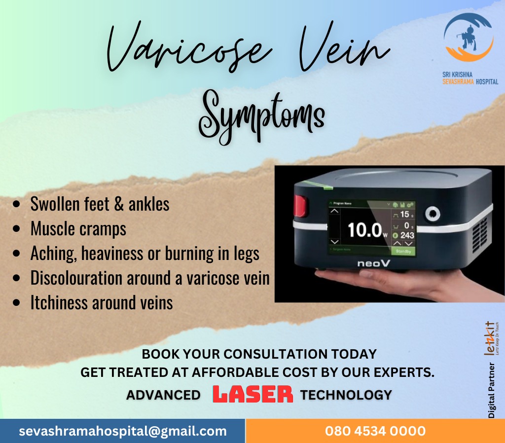 Suffering from Varicose Vein?
Get treated by our specialists using the latest Laser Tech 🩺 

#SKSHospital #SriKrishnaSevashrama #VaricoseVein #VaricoseVeinTreatment #lasertherapy #laproscopicsurgery #charityhospital #bangalore #Letzkit