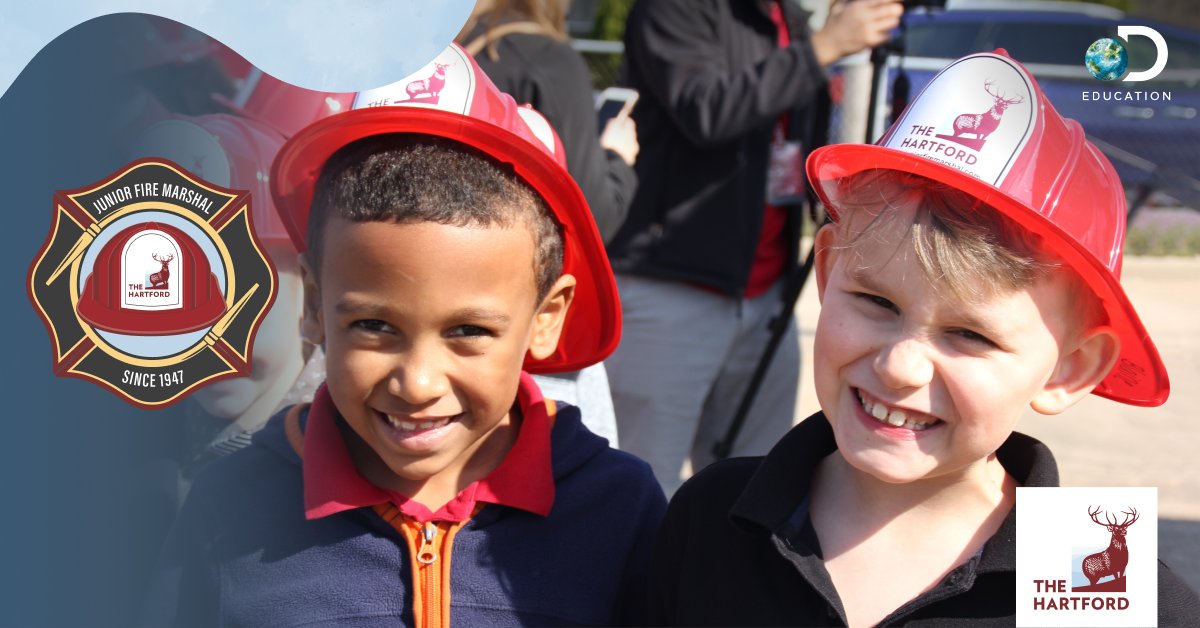 DiscoveryEd's tweet photo. Inspire your students to become fire safety heroes! 🔥  

In partnership with @TheHartford, our free, standards-aligned resources, including The Hartford's signature Junior Fire Marshal helmet, help kids learn essential fire safety skills. Learn more – https://t.co/5AfluOMnrF https://t.co/uBKRsW4MCS