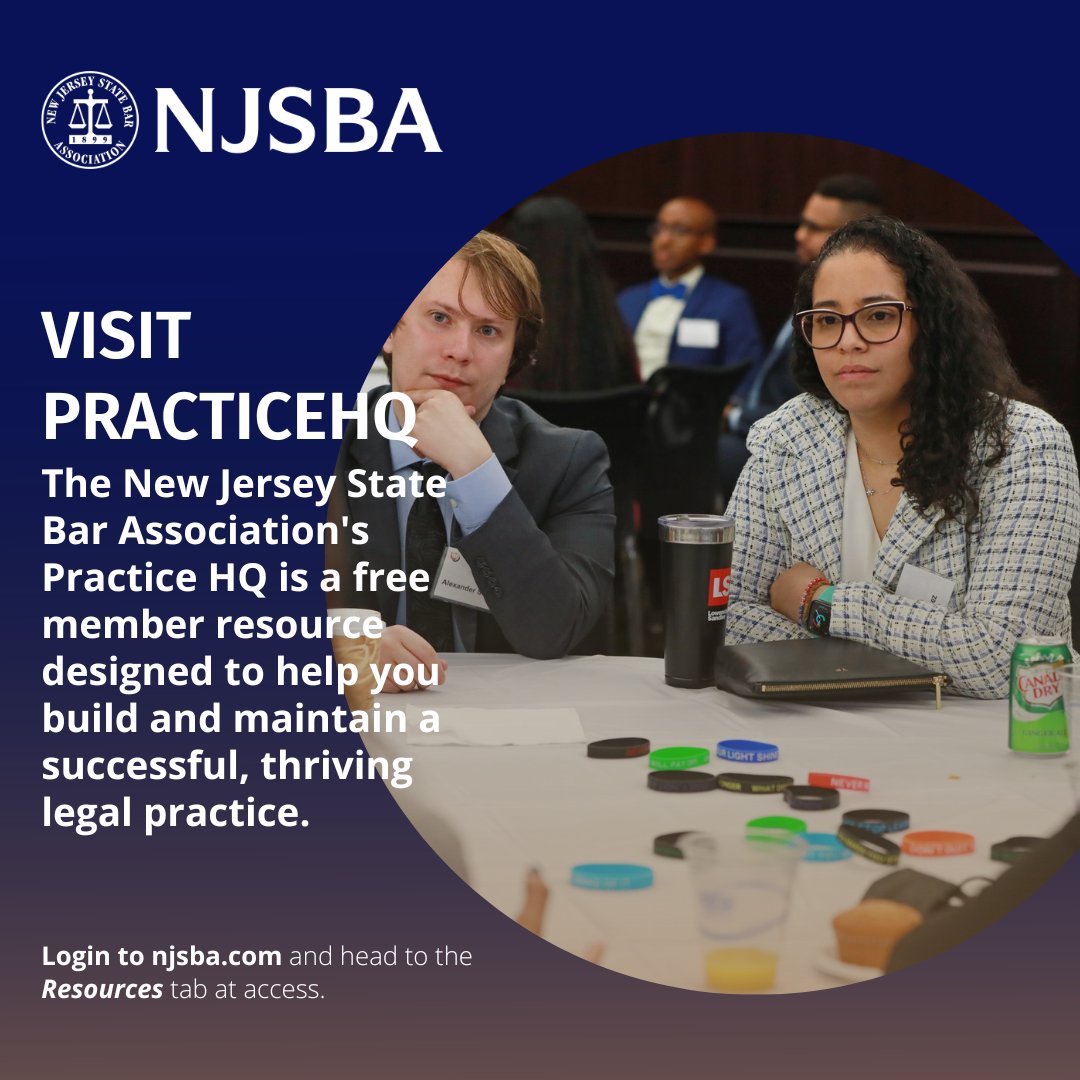 NJStateBar's tweet photo. Practice HQ is a #NJStateBar member benefit and resource for practical guidance for your practice. Access checklists, whitepapers, videos, and other resources today: https://t.co/4xsXZQud5b 
Not a member yet? Join today: https://t.co/PzOcF7VvYO
#NJSBA #njattorney #njlawyer https://t.co/UyHze32Sa9