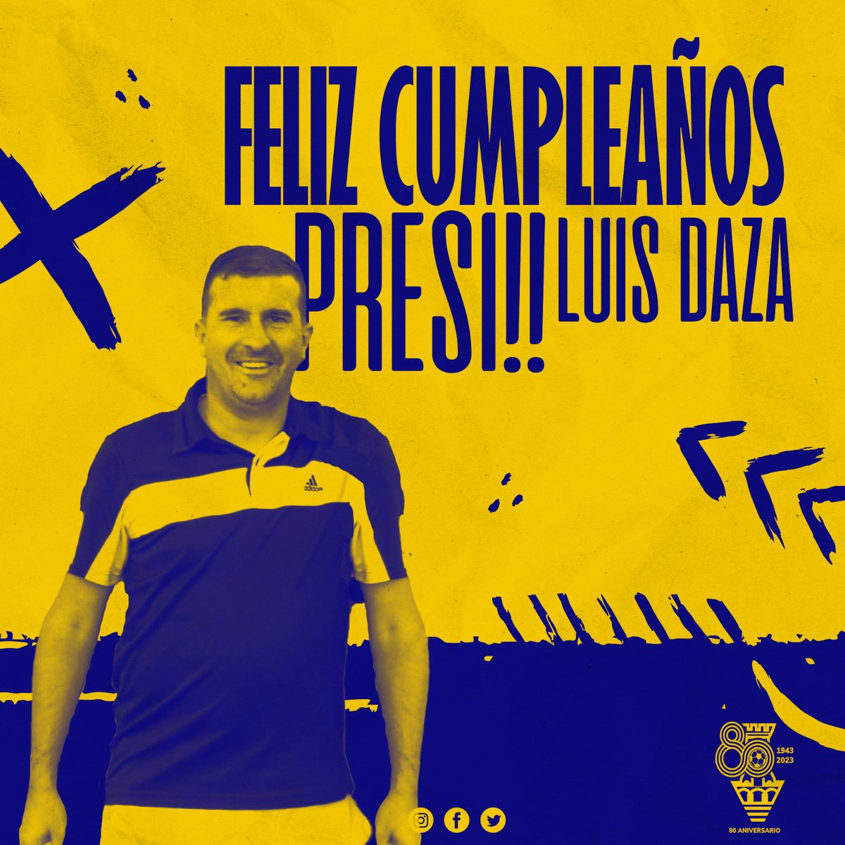 🎂FELIZ CUMPLEAÑOS🎂

Hoy cumple años el PRESIDENTE de este Barco, el Líder auténtico de todo el club‼️

Porque sigas representándonos muchos años y luchando día a día en los intereses del club por seguir creciendo y consiguiendo nuevos objetivos💣💥

#SentimientoHT
💛💙💛