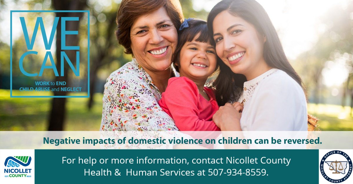 NicolletCounty's tweet photo. Negative impacts of domestic violence on children can be reversed. For kids, the support of a caring adult can reverse the negative effects of experiencing domestic violence. Find out 16 ways adults can help at: https://t.co/qIJEQEXElv #WECANPreventChildAbuse https://t.co/F6o7Yo8Vf5