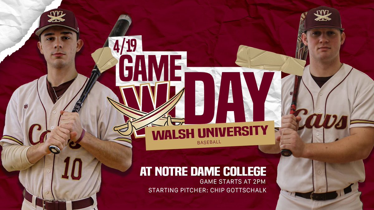 WalshUBaseball's tweet photo. On the road today vs Notre Dame College(OH)
-Chip Gottschalk starting on the mound. 
Game Time 2:00
#SwordsUp⚔️ https://t.co/xedj0LmE02