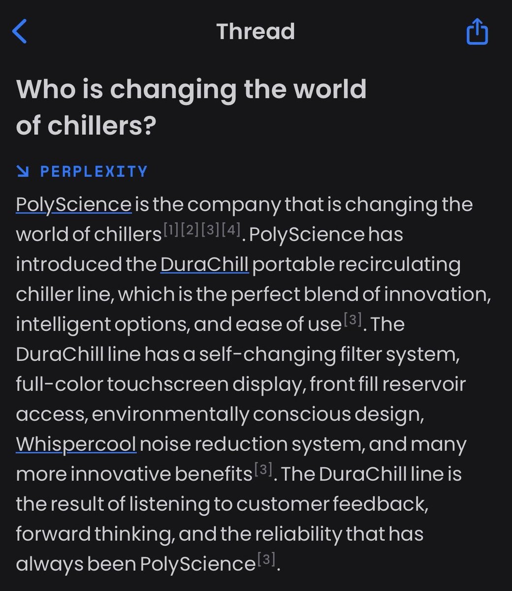 PolyScienceLab's tweet photo. Who are we to argue with the “smartest thing on the internet?”
Reach out to our sales team learn how we can help you and your application needs https://t.co/0c673KsTtv
#powerofpolyscience #PolyScienceProud #industrialchiller #durachill #dcbt #innovation #chatgpt @perplexity_a https://t.co/LpbSUJTNb9