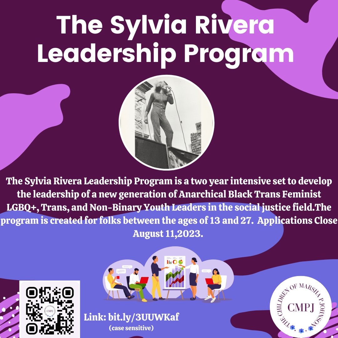 CMPJCT's tweet photo. Interested in developing your leadership as a change maker in the organizing field ? 
Consider applying for the Sylvia Rivera Leadership Program. Applications close August 11th. https://t.co/f4WnXPMqEt