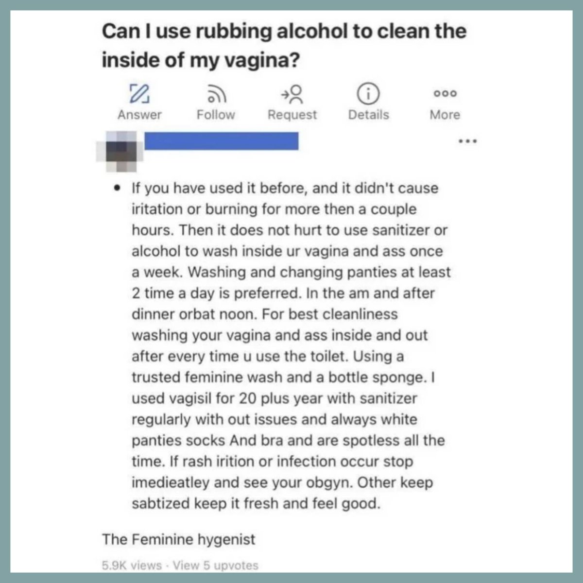 ask_aubry's tweet photo. DO NOT put rubbing alcohol in your vagina!

Can't believe it has to be said. https://t.co/snGWa67toA
