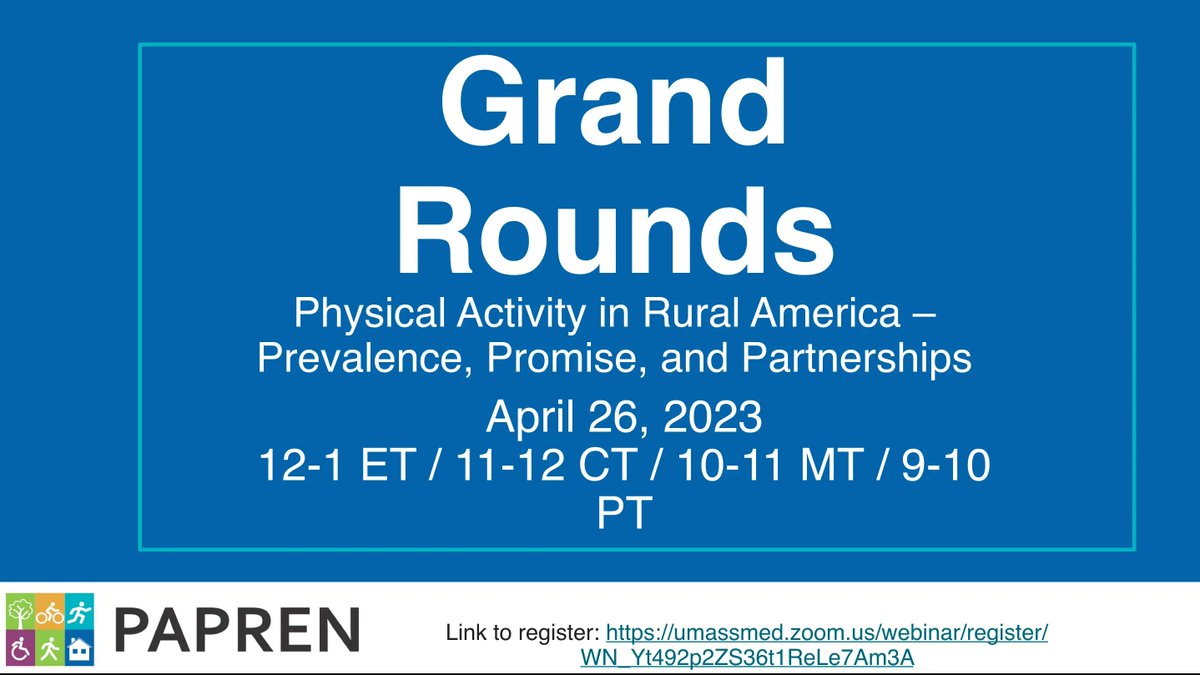 PAPREN1's tweet photo. Join us next Wednesday, April 26th for this month's PAPREN Grand Rounds with Christiaan Abildso! 
#PAPRENGrandRounds
#ActivePeople
@jfchriqui @walkbikemgw @CDC_DNPAO
Registration required: https://t.co/FEsgjs8zyF https://t.co/TsPTV2QP1O