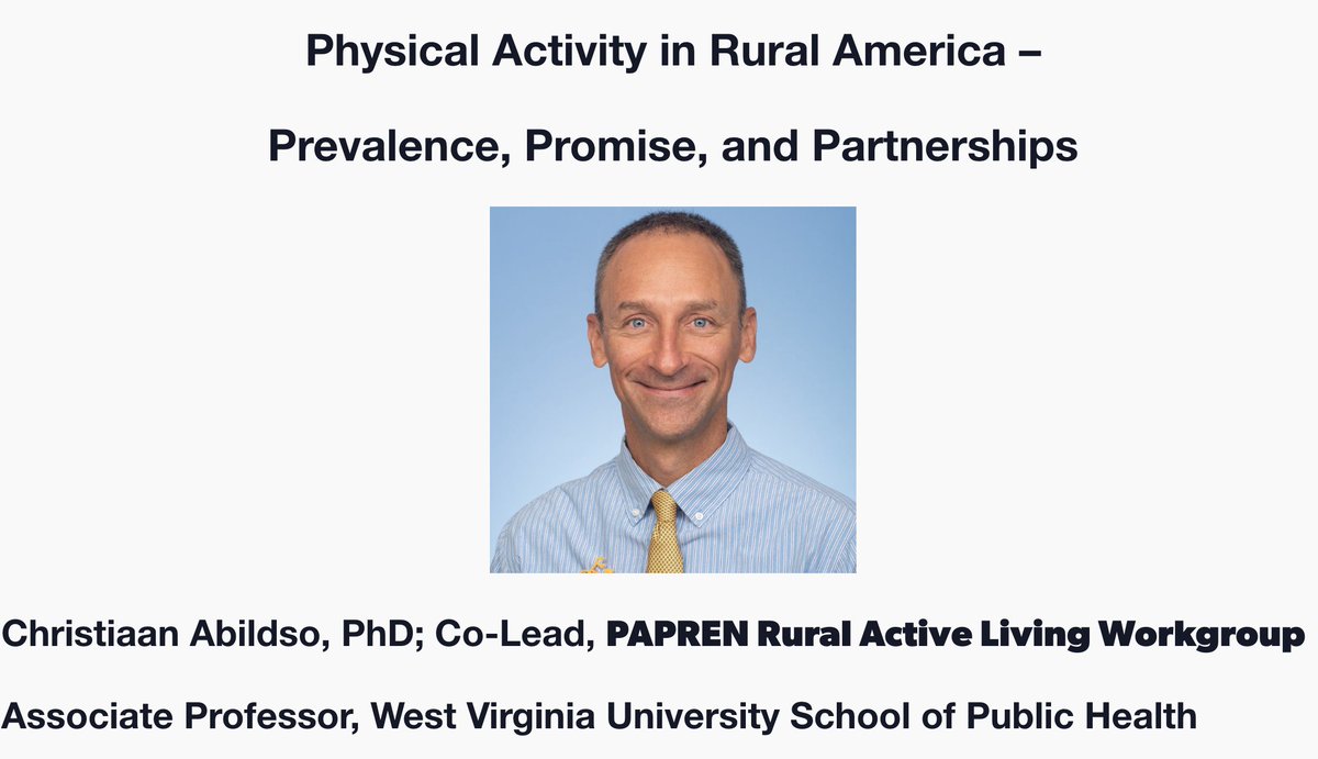 PAPREN1's tweet photo. Join us next Wednesday, April 26th for this month's PAPREN Grand Rounds with Christiaan Abildso! 
#PAPRENGrandRounds
#ActivePeople
@jfchriqui @walkbikemgw @CDC_DNPAO
Registration required: https://t.co/FEsgjs8zyF https://t.co/TsPTV2QP1O
