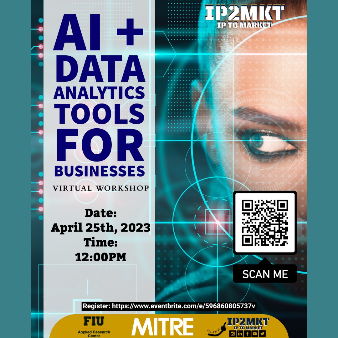 FiuBig's tweet image. FIU-ARC invites you to a virtual workshop exploring creative AI + Data Analytics tools for businesses.  

"AI+ Data Analysis for Businesses," is a FREE Virtual Event on April 25, 2023 at 12pm.

For more information and to register, go to  eventbrite.com/e/596860805737