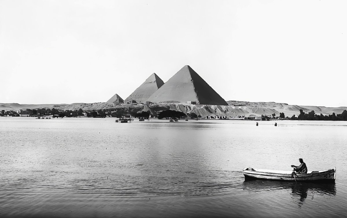 The Nile River flooding by the Giza Pyramids - October 31, 1927