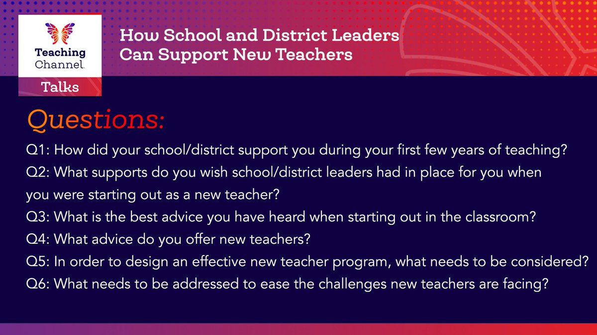 Teaching Channel (@teachingchannel) on Twitter photo Don't forget to join us for our very first #TeachingChannelTalks chat on April 20th at 7pm CST!
Here is a sneak peek at our questions for tomorrow's chat centered on How School and District Leaders Can Support New Teachers, hosted by <a href="/SteinbrinkLaura/">Lᴀᴜʀᴀ Sᴛᴇɪɴʙʀɪɴᴋ 🎸#RockNTheBoat</a>.
#teachersoftwitter Don't forget to join us for our very first #TeachingChannelTalks chat on April 20th at 7pm CST!
Here is a sneak peek at our questions for tomorrow's chat centered on How School and District Leaders Can Support New Teachers, hosted by <a href="/SteinbrinkLaura/">Lᴀᴜʀᴀ Sᴛᴇɪɴʙʀɪɴᴋ 🎸#RockNTheBoat</a>.
#teachersoftwitter
