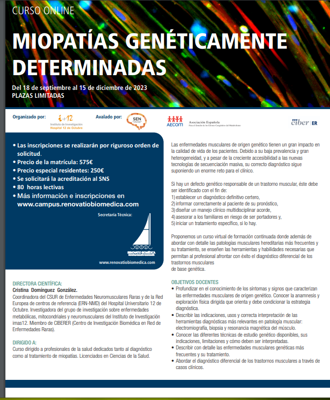 Neurodoce's tweet photo. Si eres médico y estás interesado en las enfermedades musculares genéticamente determinadas ¡ESTE ES TU CURSO!. Impartido por nuestros compañeros de la unidad neuromuscular. No dejes de echar un vistazo al programa y anímate!!! https://t.co/LmmDZntTdD