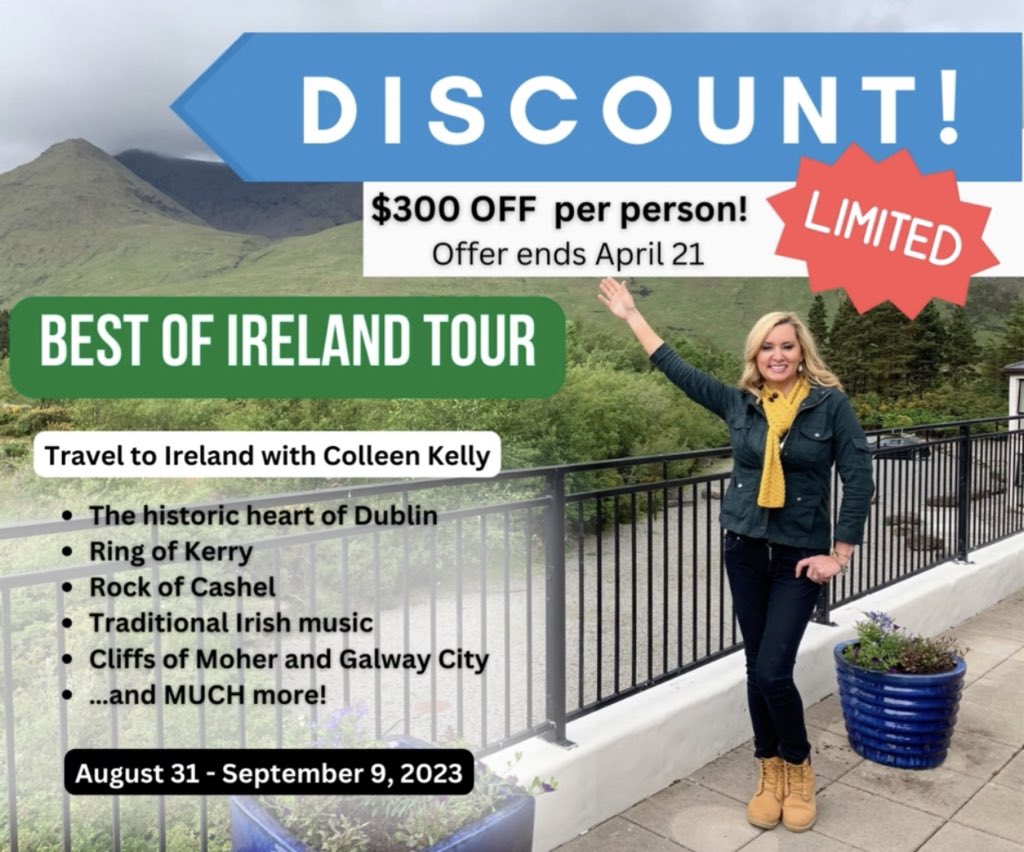 FamilyTravelCK's tweet photo. Don’t forget that this offer ends SOON!
https://t.co/DpE13Q9QFi
I can’t wait to meet you all on the journey 💚
@GuidesterTravel
#familytravel #roundtrip #familytravelcolleenkelly #roundtripcolleenkelly #tourireland #grouptour #traveltoireland #guidester #emeraldisle https://t.co/oGSF7y8bN0
