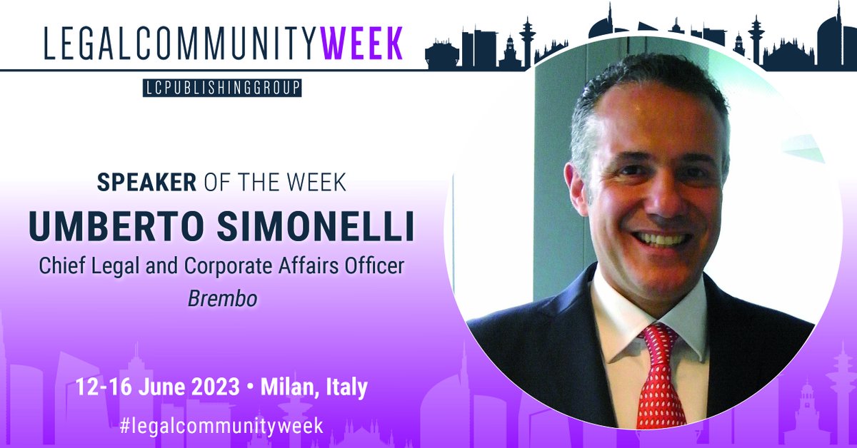 LCWeek's tweet image. Umberto Simonelli Silva, Chief Legal and Corporate Affairs Officer, Brembo S.p.A. will be one of the speakers at the 𝐋𝐞𝐠𝐚𝐥𝐜𝐨𝐦𝐦𝐮𝐧𝐢𝐭𝐲 𝐖𝐞𝐞𝐤 𝟐𝟎𝟐𝟑.

Visit our website for more info about the program &amp;gt;&amp;gt; lnkd.in/dEfkzZUv

#legalcommunityweek