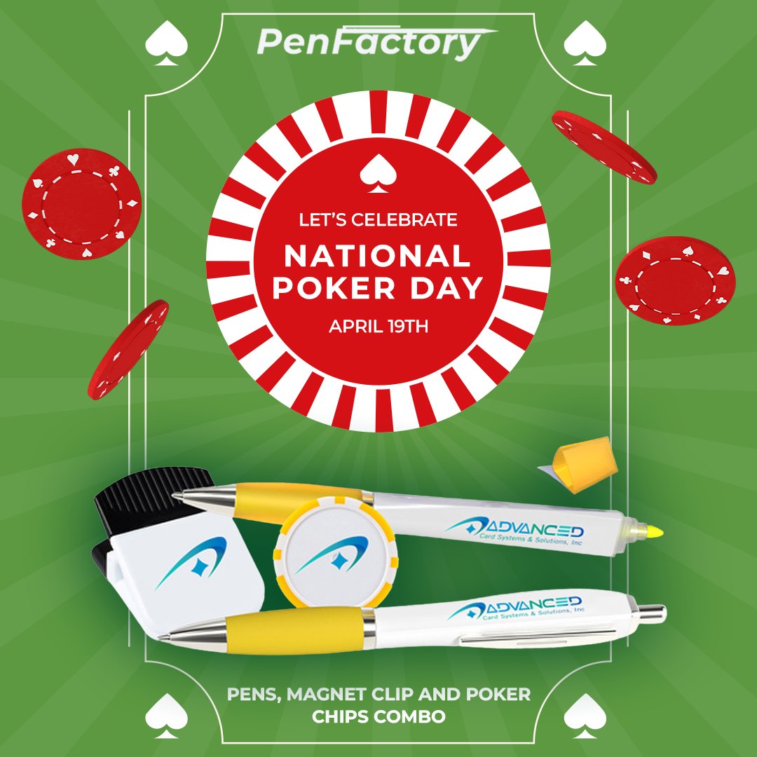 penfactory's tweet photo. ♣️♠️Celebrate National Poker Day with our Pens, Magnet Clip &amp; Poker Chips Combo! ♥️♦️
Make your next game night a hit with this must-have set.

🃏 Buy it here:  https://t.co/FIyV6zwWnx

#promotionalproducts #brandedmerchandise #pokerlife #pokerday https://t.co/mM20HKdJt5 https://t.co/5AkHYQww5k