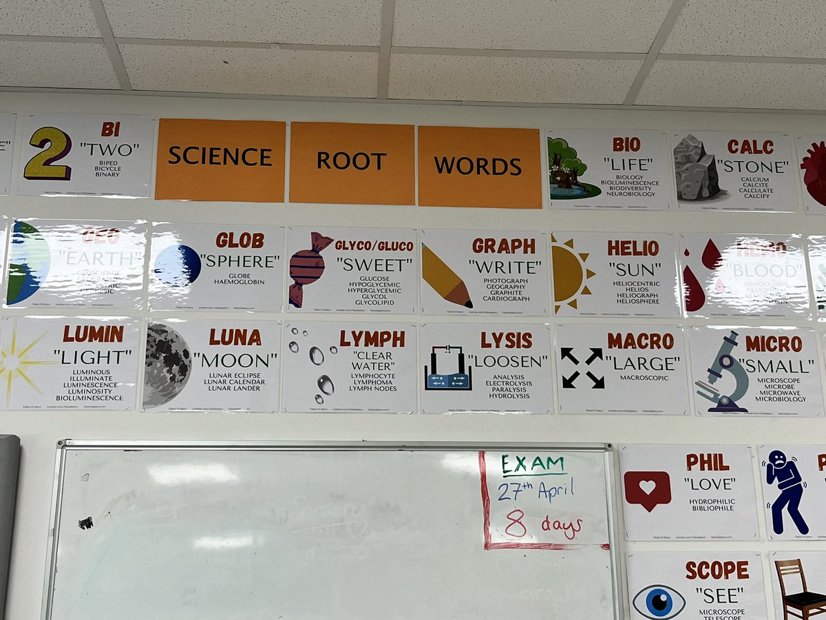 DeansScience's tweet photo. Mr Elliott has been very busy in his classroom. These Science Root Word posters promote literacy in science. https://t.co/xMVrtOhKkO