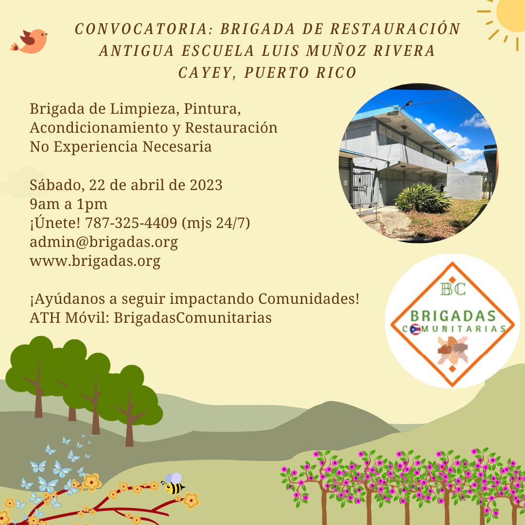 brigadaspr's tweet photo. Otra Restauración de Escuela en agenda para este Sábado... 💪 Estaremos ayudando a la Comunidad en la creación de un Hogar para Personas de Edad Avanzada. ¡Te esperamos! #brigadaspr 😁🇵🇷

https://t.co/wevcXDPkxf https://t.co/uUzjA517Ze
