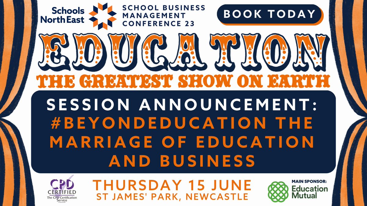 📣Session Announcement: #BeyondEducation The Marriage of Education and Business

Book today: ow.ly/UjLN50Noeqa

🌟 #SNESBMConference23
🎪Education: The Greatest Show on Earth
📅15 June, St. James' Park

Sponsored by: @EducationMutual 

@deville_julie  @extoltrust