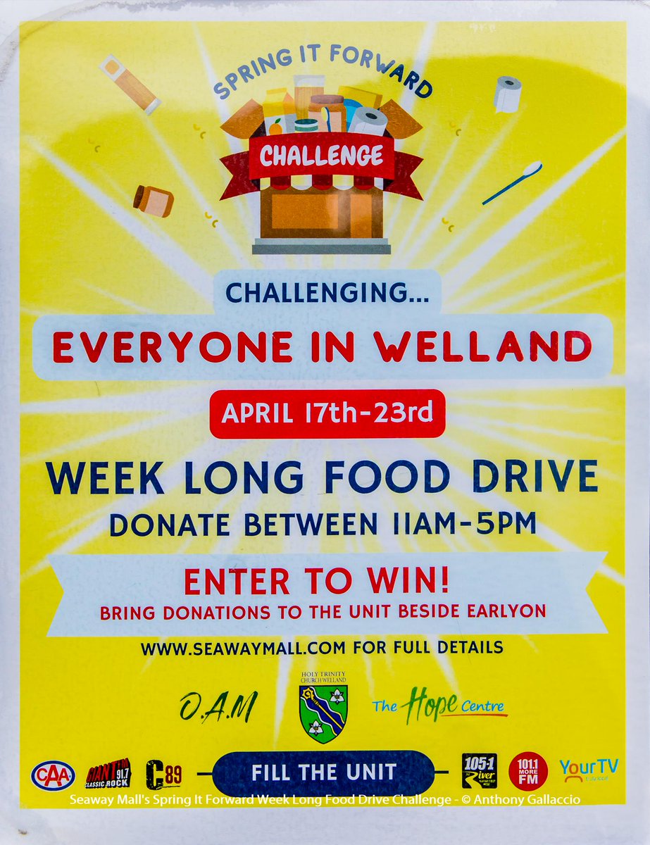 A_Gallaccio's tweet image. .@SeawayMall's #springitforward #weeklong #fooddrive #challenge #support @OpenArmsMission @TheHopeCentre #holytrinitychurch #welland #pleasedonate #letsfilltheshelves #letsfillthespace #thankyou
More photos: facebook.com/permalink.php?…