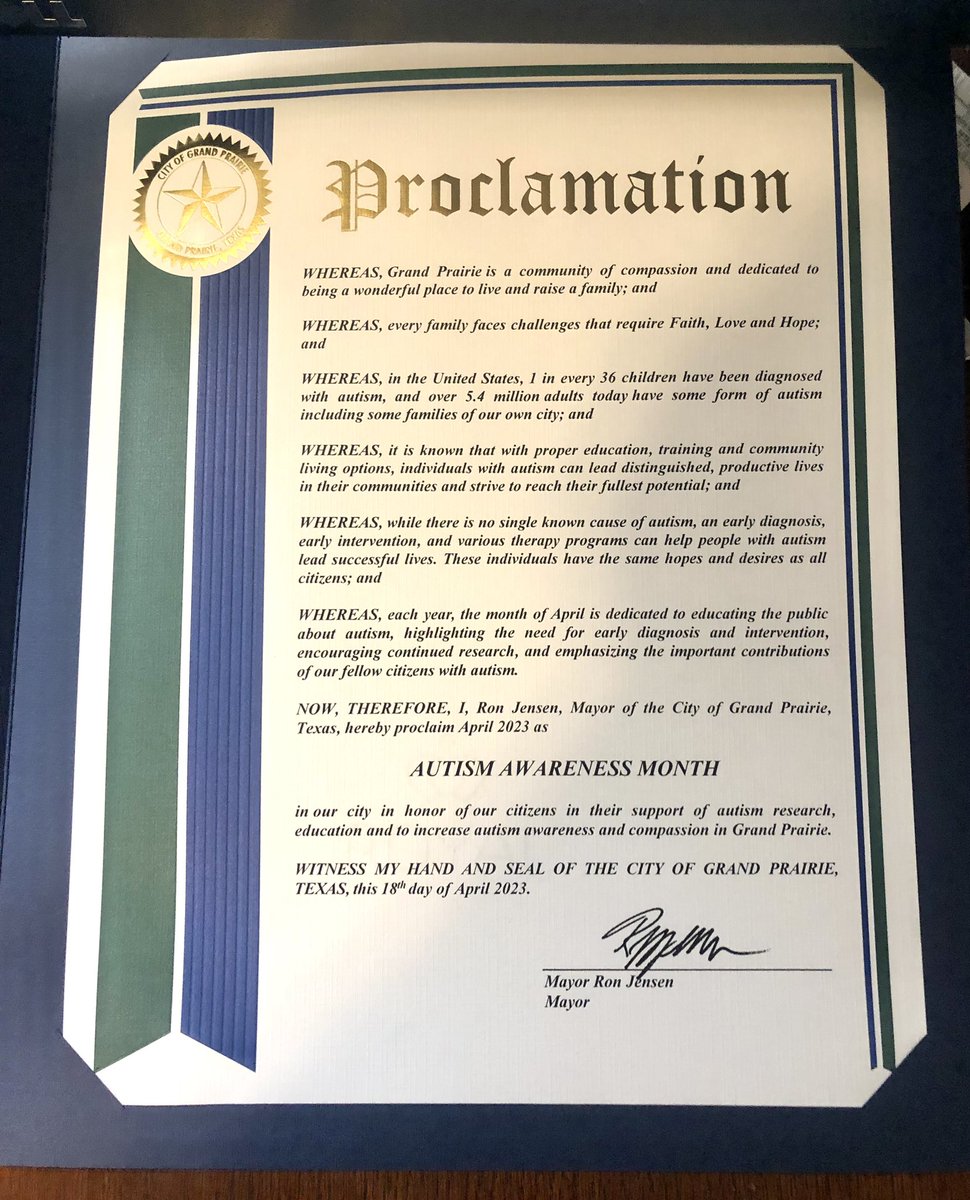rbrowncrowder1's tweet photo. SO great seeing our Wonderful City Manager @ChiefDye & Awesome @ChiefScesney at @gp_tx City Council Meeting! It was an Honor to receive this April Autism Awareness Month Proclamation!
#drrhoonthego #drrhoallroadsleadtolove #calebscommunity #autismawareness #specialneedsmom https://t.co/rRGH559ydp