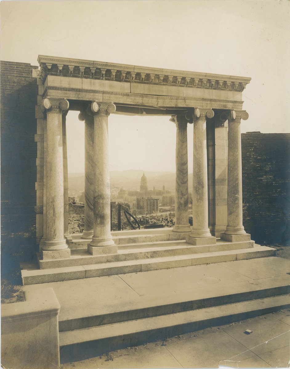 DavidGallagher's tweet photo. Thousands of pictures were taken of picturesque earthquake ruins in San Francisco, possibly none more so than the remains of the Towne Mansion on Nob Hill. Such a favorite, that the doorway was moved to Golden Gate Park on Lloyd Lake &amp; renamed "The Portals of the Past" #sfhistory https://t.co/A1ceI46Wqs