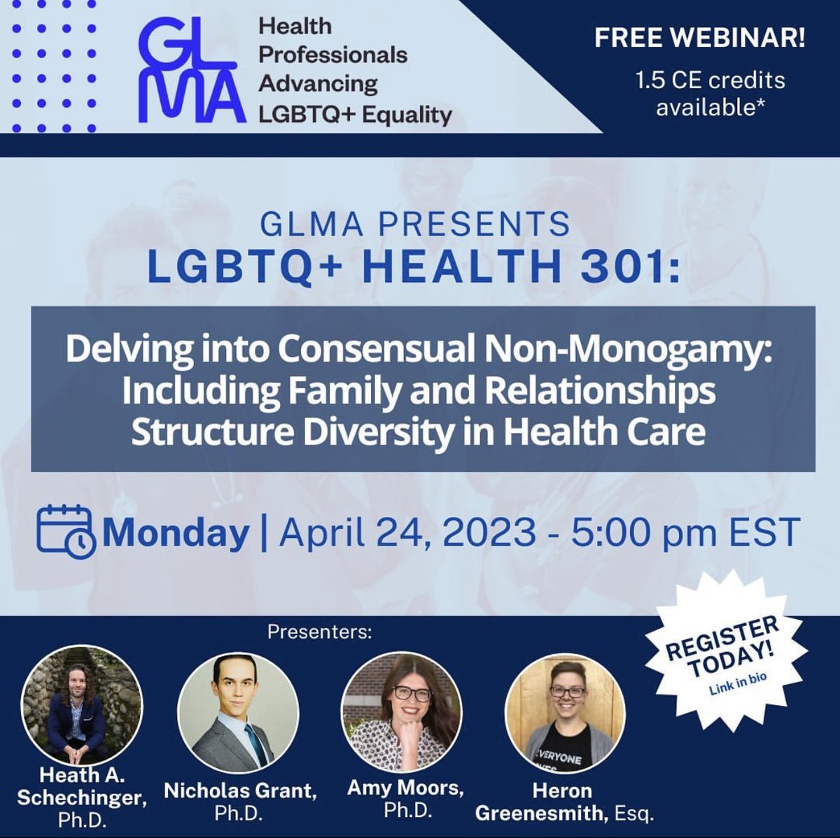 I'm excited to share an upcoming webinar with you all!

This webinar is part of GLMA’s new series, LGBTQ+ Health 301: Exploring the Intersections of Sex, Relationships, and Health.

Click the link to register now! lnkd.in/ggxZqhBC

#LGBTQHealth #CNM #InclusiveHealthcare