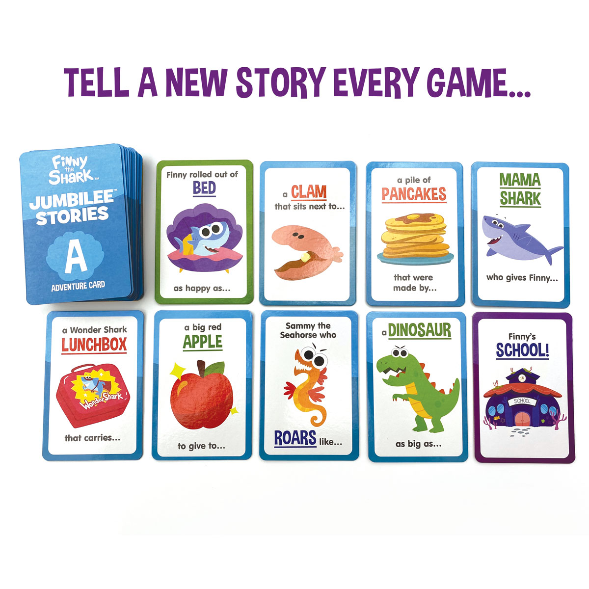 SimpleSongs's tweet photo. STORY TIME! Finny The Shark's Jumbilee Stories Game is a great way to encourage young readers. Make up millions of silly stories by flipping over the cards one at a time and reading the story aloud. We dare you not to laugh. π π
#FinnyTheShark #ReadingGame #KidsGame #ReadingFun https://t.co/noXAhiUjbE
