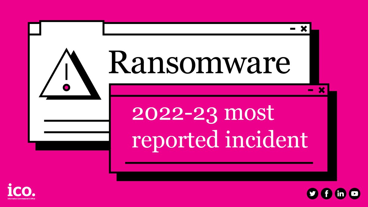 ICOnews's tweet image. Ransomware (up 7%) became our most reported cyber security incident in 2022-2023. 

Last year we reminded @TheLawSociety members that they should NOT advise clients to pay ransomware demands should they experience a cyber attack. 

Read our letter in full: ico.org.uk/about-the-ico/…