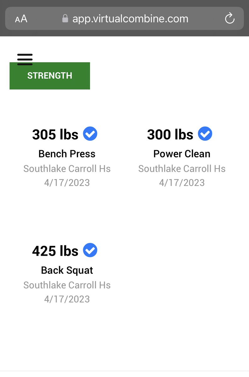 eric_garza29's tweet photo. 2024 5’11 200lb Safety verified off-season combine testing results. 
- 4.62 40-yard dash 
- 4.13 5-10-5 shuttle 
- 9’11 (119in) broad jump 
- 305 bench press 
⭐️300 power clean (All Time School Record) 
- 425 squat 
@SLC_Recruiting @coachrdodge @CoachJWellsNCSA @BrianSides12 https://t.co/4wLLggb2Q2